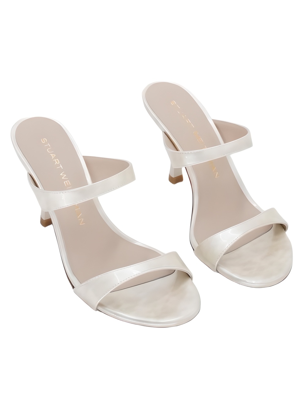 Stuart Weitzman Nudist Slide 85 Gloss Tortoise Linen Sandals Size 5.5B